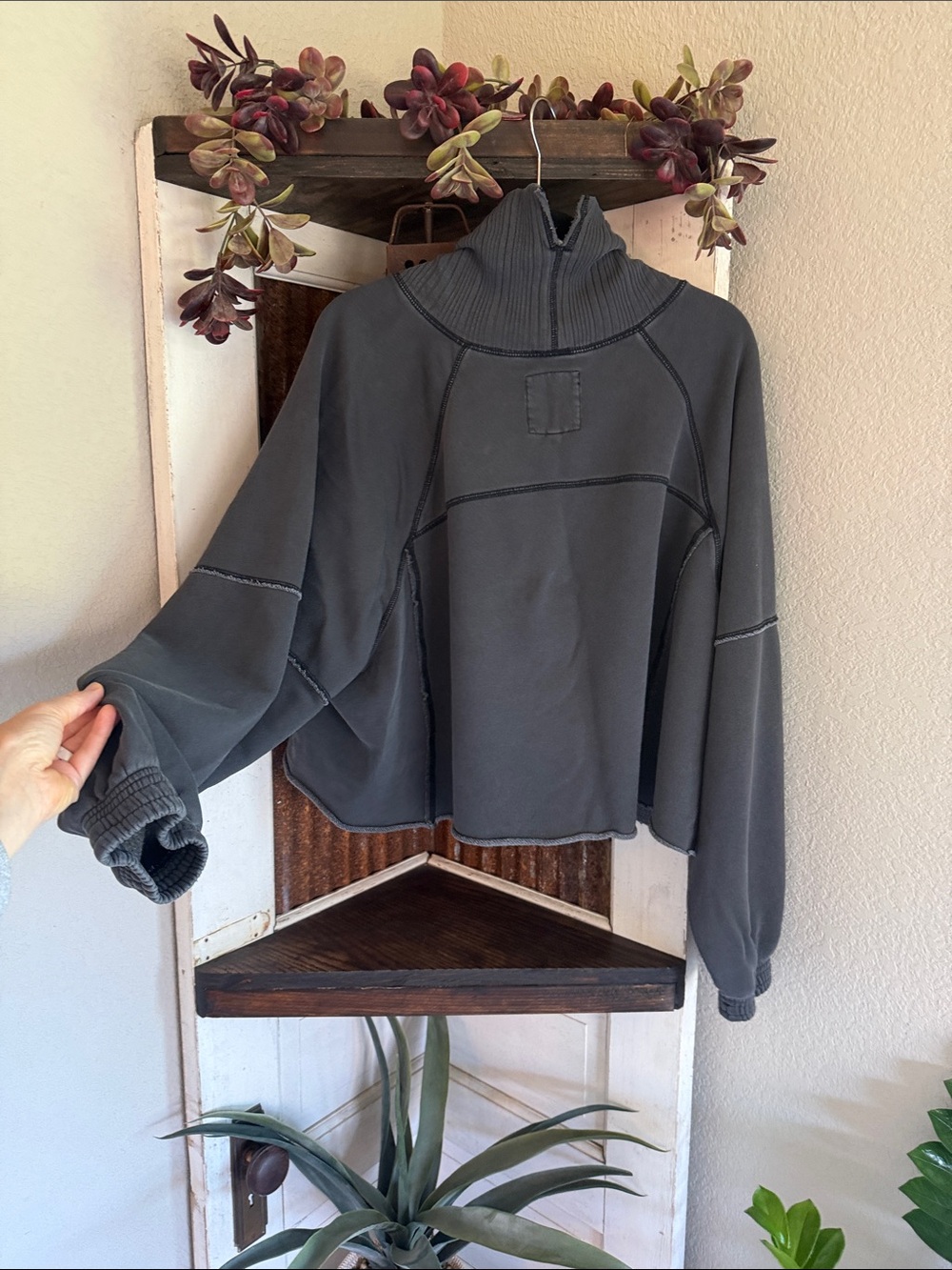 aerie Charcoal Boxy Mock Neck Sweatshirt - Picture 3 of 3
